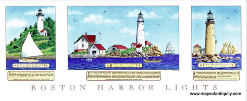 Modern-Print-Lighthouses-of-Boston-Harbor-Reproductions--1996-Gaines-Maps-Of-Antiquity-1800s-19th-century