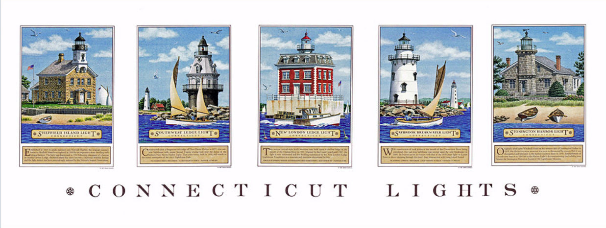 Modern-Print-Lighthouses-of-Connecticut-1997-Gaines-Maps-Of-Antiquity