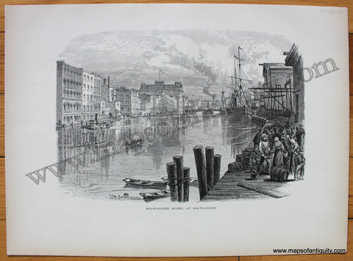 Black-and-White-Woodcut-Milwaukee-River-at-Milwaukee-United-States-Midwest-1872-Picturesque-America-Maps-Of-Antiquity