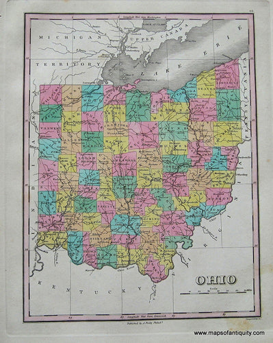 Antique-Hand-Colored-Map-Ohio.-United-States-Midwest-1827-Anthony-Finley-Maps-Of-Antiquity