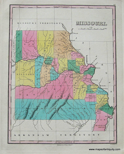 Antique-Hand-Colored-Map-Missouri.-United-States-Midwest-1827-Anthony-Finley-Maps-Of-Antiquity
