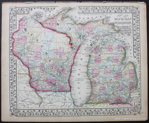 Antique-Map-County-Map-of-Michigan-and-Wisconsin.