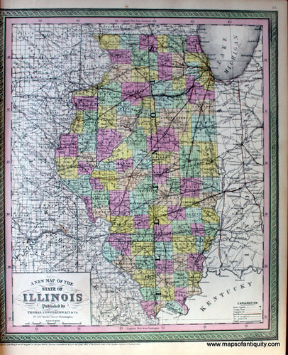 Antique-Hand-Colored-Map-A-New-Map-of-the-State-of-Illinois.-United-States-Midwest-1854-Mitchell/Cowperthwait-Desilver-&-Butler-Maps-Of-Antiquity