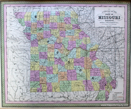 Antique-Hand-Colored-Map-A-New-Map-of-the-State-of-Missouri.-United-States-Midwest-1854-Mitchell/Cowperthwait-Desilver-&-Butler-Maps-Of-Antiquity