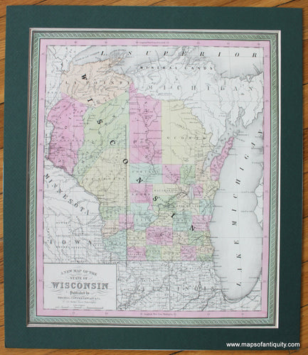 Antique-Hand-Colored-Map-A-New-Map-of-the-State-of-Wisconsin.-**********-United-States-Midwest-1854-Mitchell/Cowperthwait-Desilver-&-Butler-Maps-Of-Antiquity