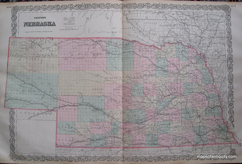 Antique-Hand-Colored-Map-Colton's-Nebraska--******-Nebraska--1886-Colton-Maps-Of-Antiquity
