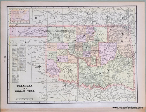 Antique-Map-Printed-Color-Oklahoma-and-Indian-Ters.-Territories-1900-Cram-Maps-Of-Antiquity