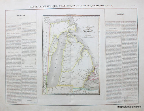 Antique-Hand-Colored-Map-Carte-Geographique-Statistique-et-Historique-du-Michigan.-United-States-Michigan-1823-Buchon-Maps-Of-Antiquity