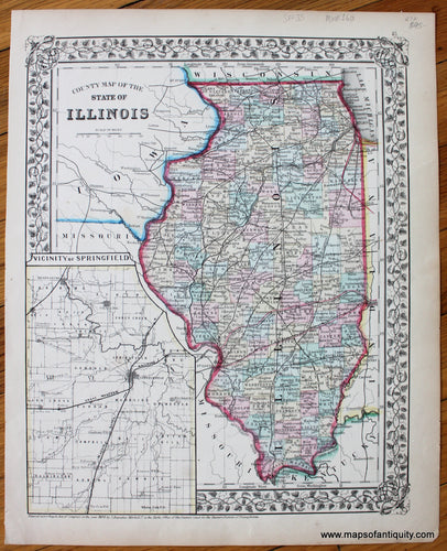 Antique-Hand-Colored-Map-County-Map-of-the-State-of-Illinois-United-States-Illinois-1872-Mitchell-Maps-Of-Antiquity