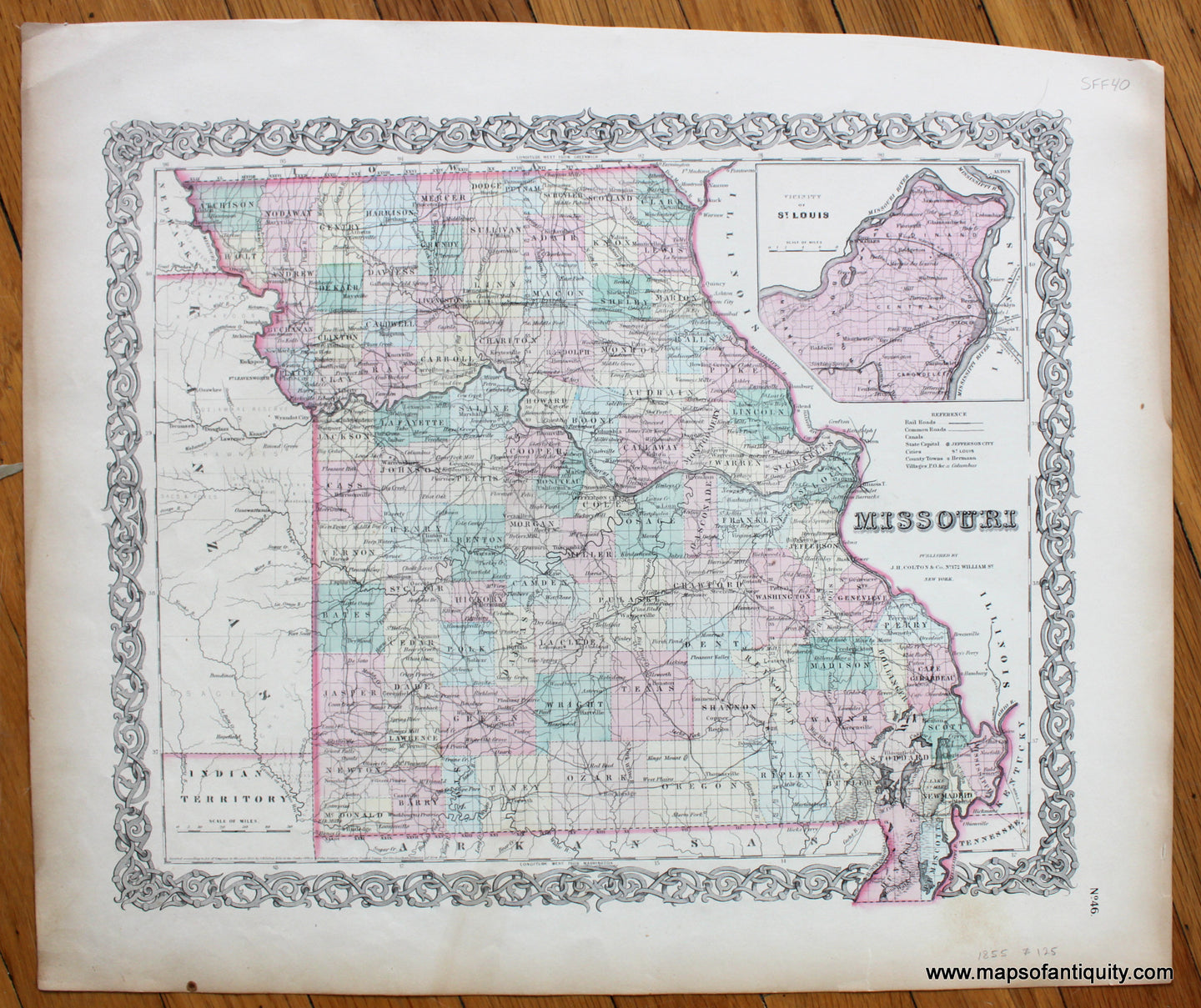 Antique-Hand-Colored-Map-Missouri-**********-United-States-Missouri-1855-Colton-Maps-Of-Antiquity