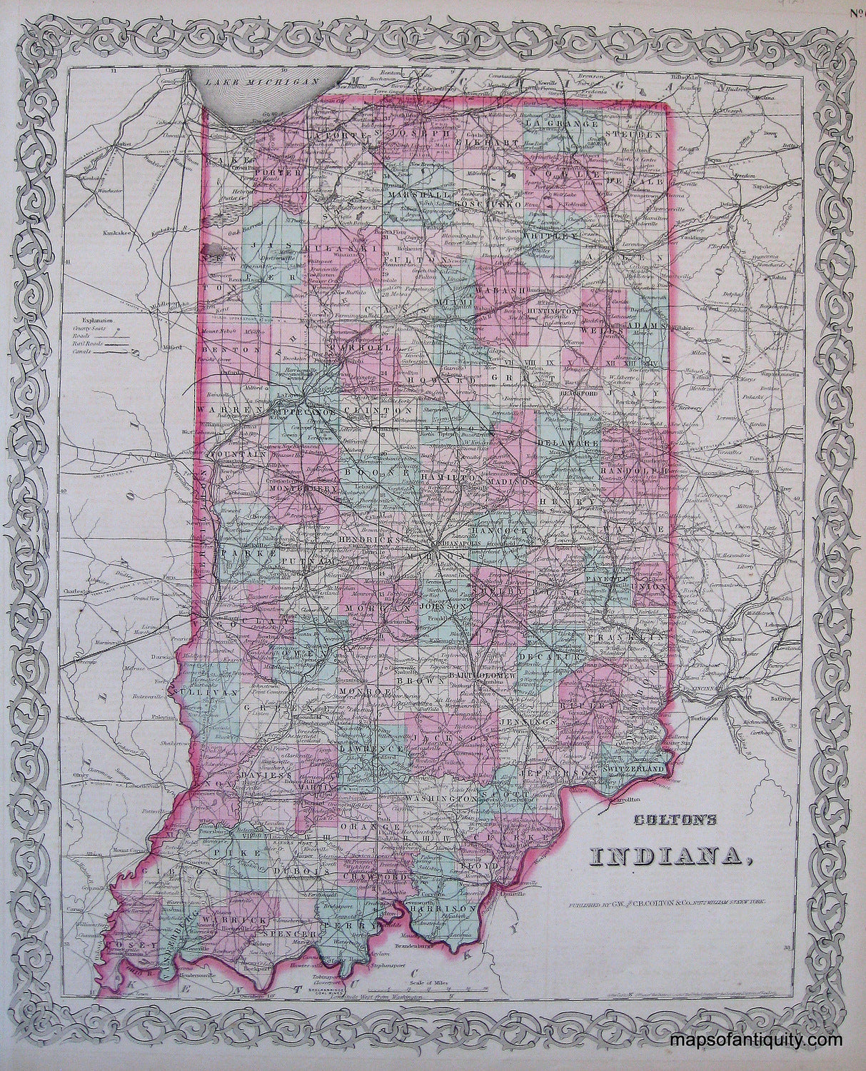 Antique-Hand-Colored-Map-Colton's-Indiana-United-States-Indiana-1871-Colton-Maps-Of-Antiquity