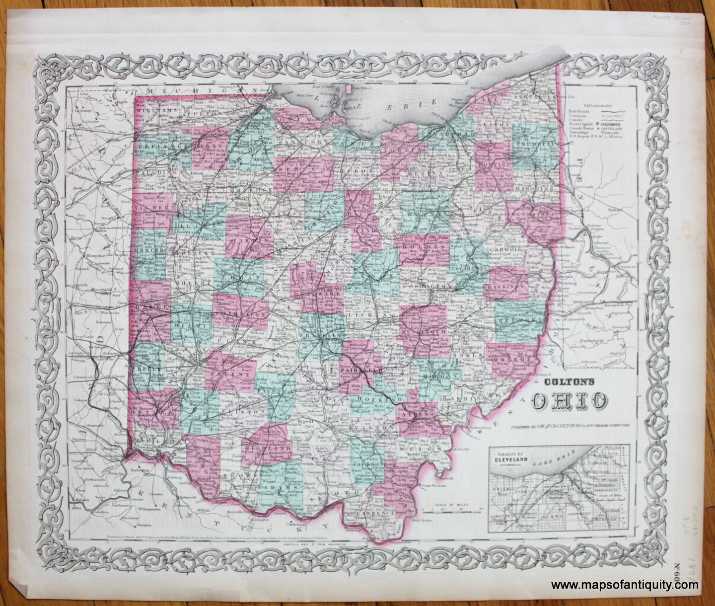 Antique-Hand-Colored-Map-Colton's-Ohio-United-States-Ohio-1871-Colton-Maps-Of-Antiquity