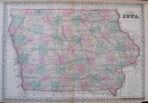 Antique-Hand-Colored-Map-Colton's-Iowa-**********-United-States-Midwest-1862-1876-Colton-Maps-Of-Antiquity