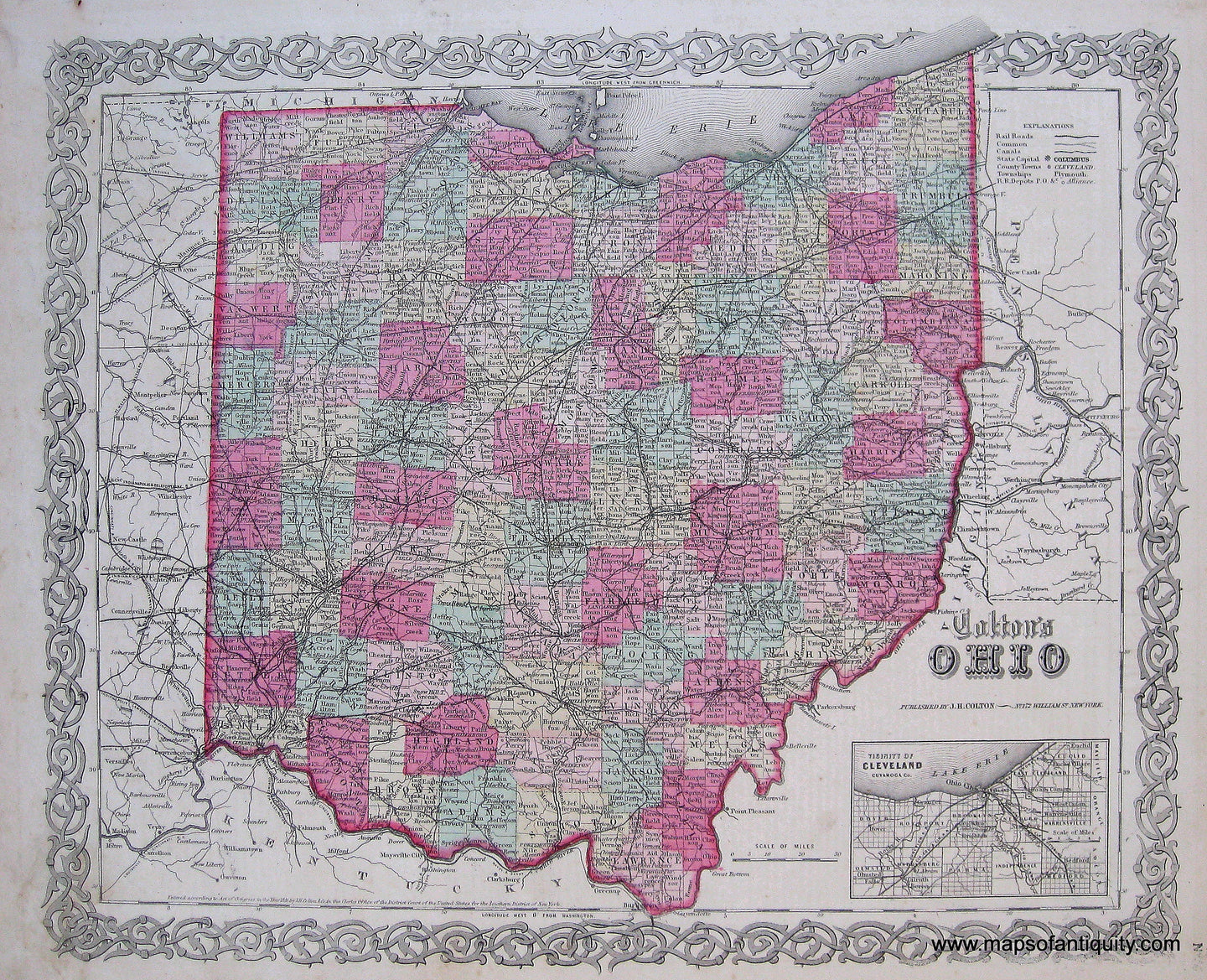 Antique-Hand-Colored-Map-Coltons-Ohio-1865-Colton-Maps-Of-Antiquity