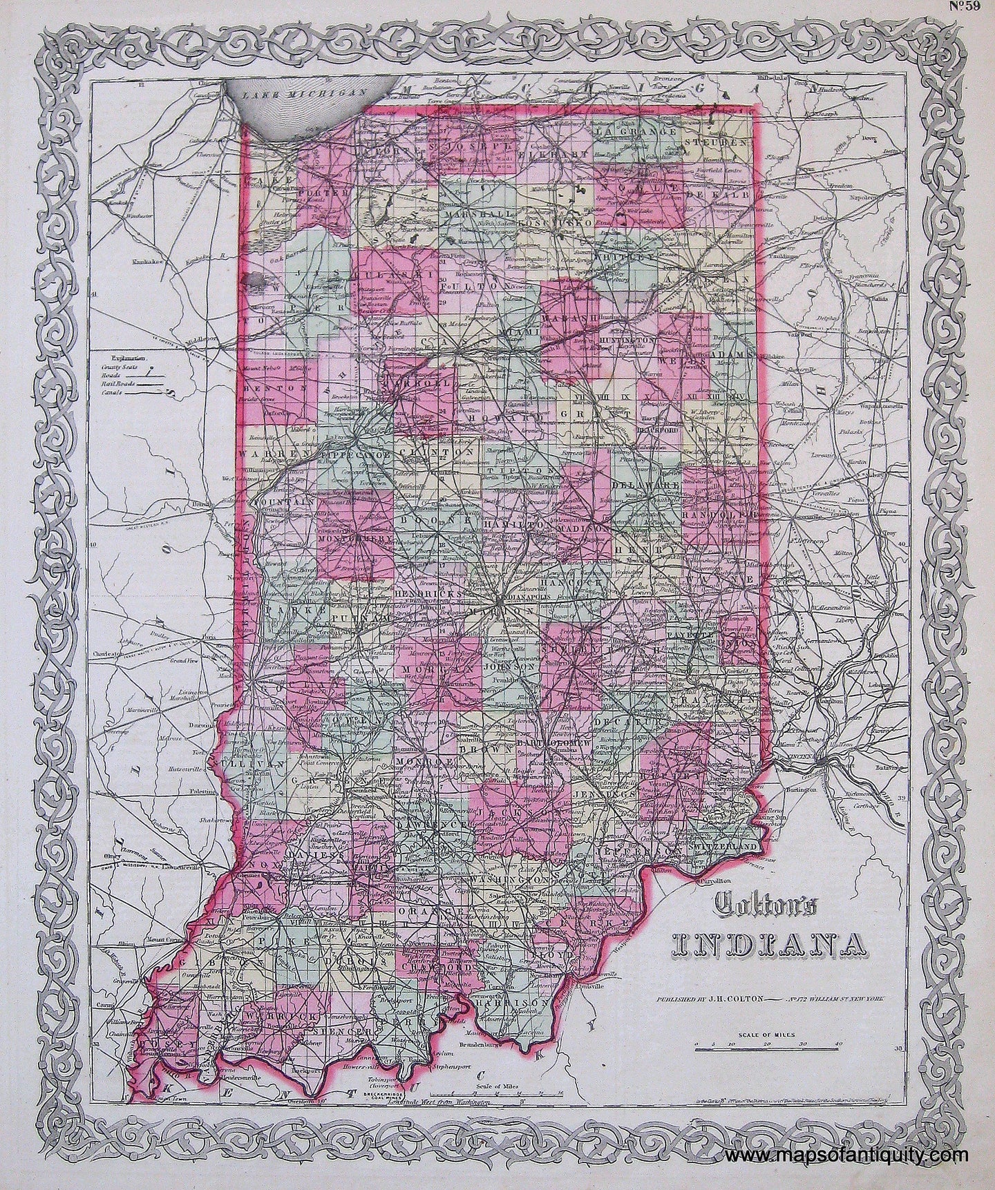 Antique-Hand-Colored-Map-Coltons-Indiana-1865-Colton-Maps-Of-Antiquity