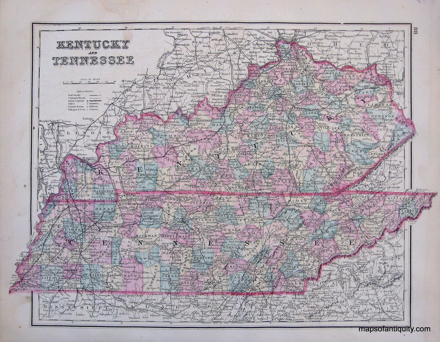 Antique-Hand-Colored-Map-Kentucky-and-Tennessee-******-United-States-Tennessee-1876-Gray-Maps-Of-Antiquity