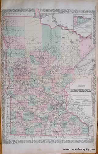 Antique-Hand-Colored-Map-Coltons-Minnesota-1887-Colton-Maps-Of-Antiquity