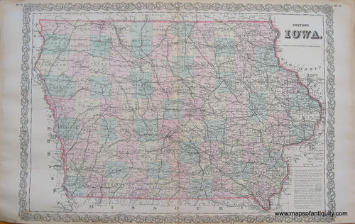 Antique-Hand-Colored-Map-Coltons-Iowa-1887-Colton-Maps-Of-Antiquity