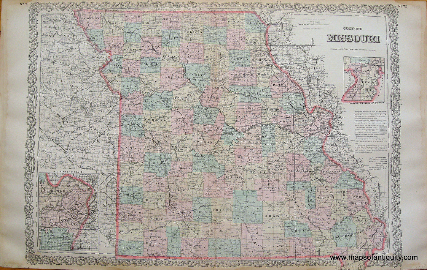 Antique-Hand-Colored-Map-Coltons-Missouri-1887-Colton-Maps-Of-Antiquity