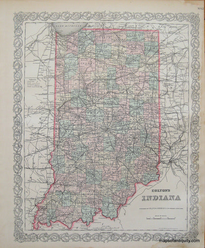 Antique-Hand-Colored-Map-Colton's-Indiana-United-States-Midwest-1887-Colton-Maps-Of-Antiquity