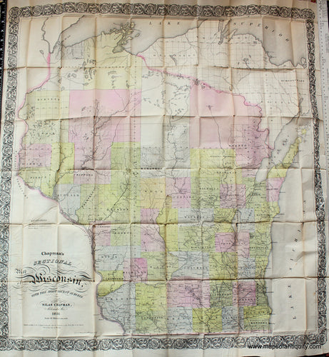 Antique-Hand-Colored-Folding-Map-Chapman's-Sectional-Map-of-Wisconsin-Midwest-Wisconsin-1856-Chapman-Maps-Of-Antiquity