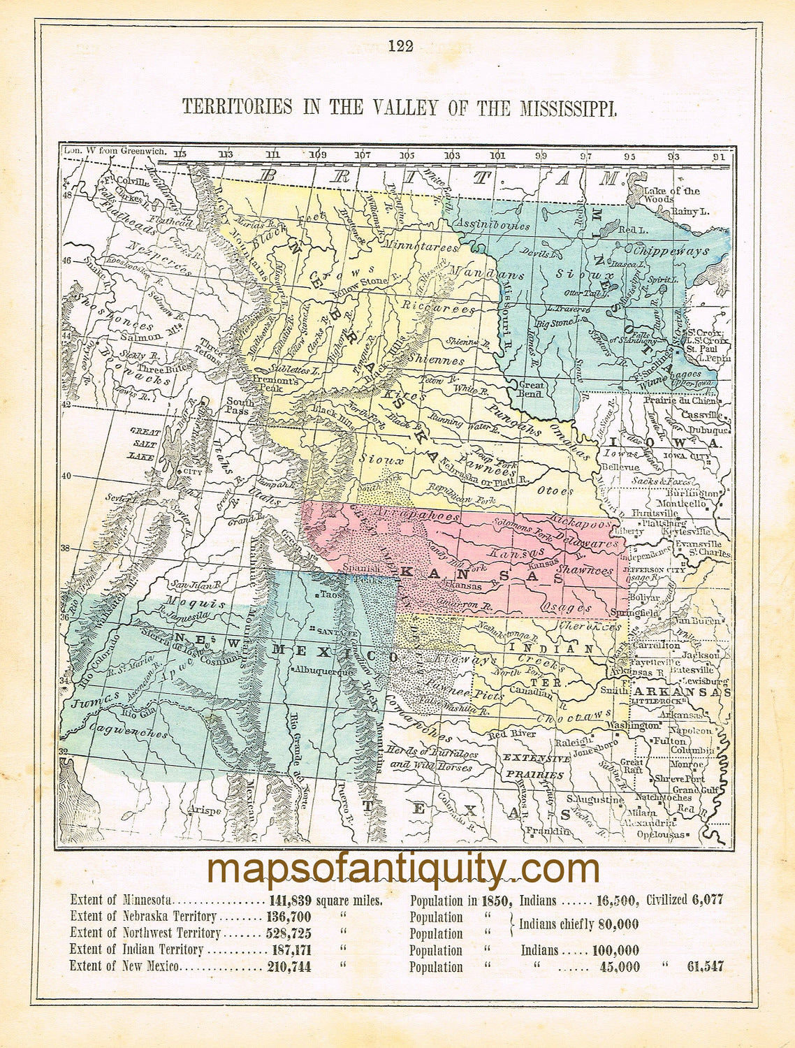 Antique-Hand-Colored-Map-Territories-on-the-Mississippi-****-United-States--1855-Colton-Maps-Of-Antiquity