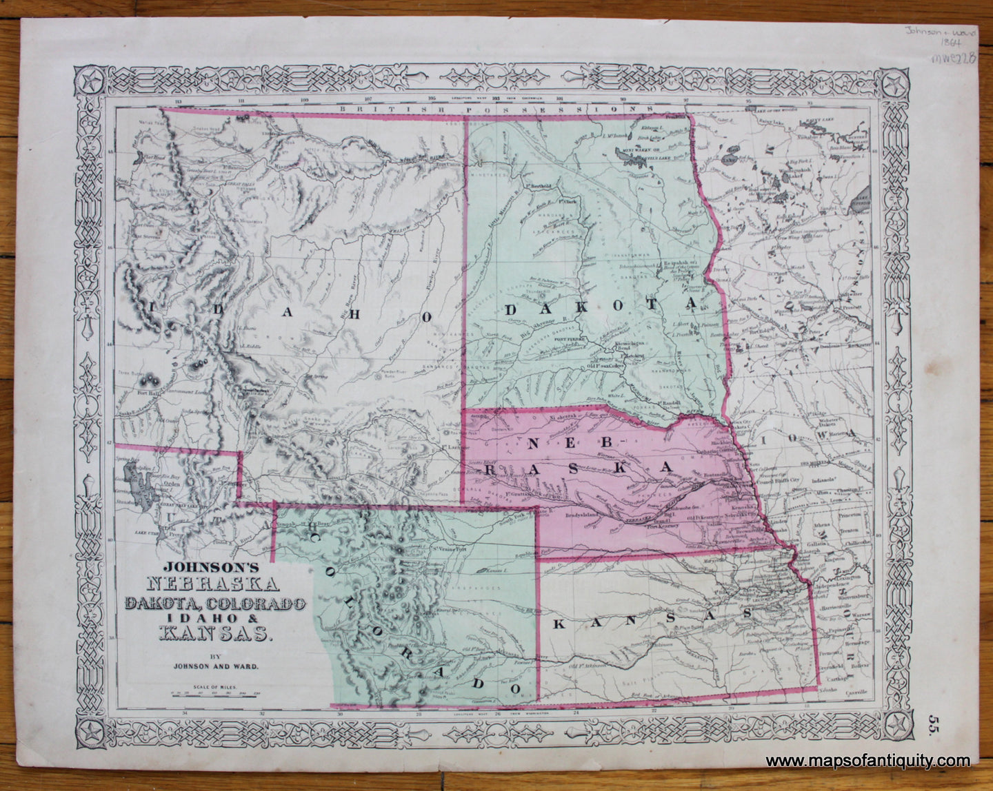 Antique-Map-Johnson's-Nebraska-Dakota-Colorado-Idaho-&-Kansas