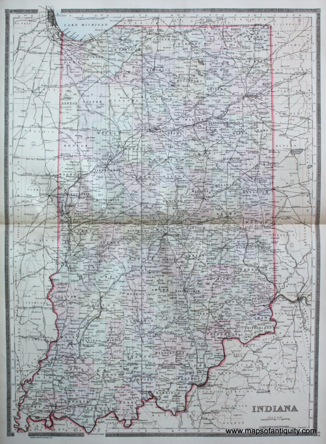 Antique-Hand-Colored-Map-Indiana-United-States-Mid-West-1887-Bradley-Maps-Of-Antiquity