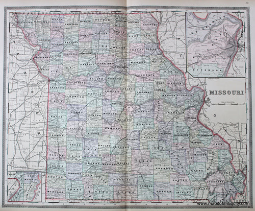 Antique-Hand-Colored-Map-Missouri---United-States-Mid-West-1887-Bradley-Maps-Of-Antiquity