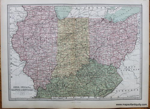 Antique-Printed-Color-Map-Ohio-Indiana-Illinois-&-Kentucky-United-States-Midwest-1873-J.-Bartholomew-Maps-Of-Antiquity