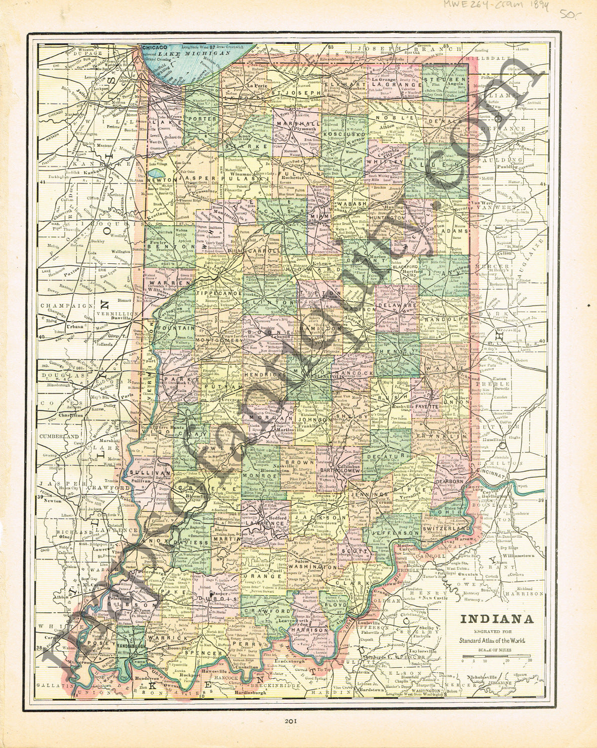 Antique-Printed-Color-Map-Indiana-verso:-Indianapolis-United-States-Midwest-1894-Cram-Maps-Of-Antiquity