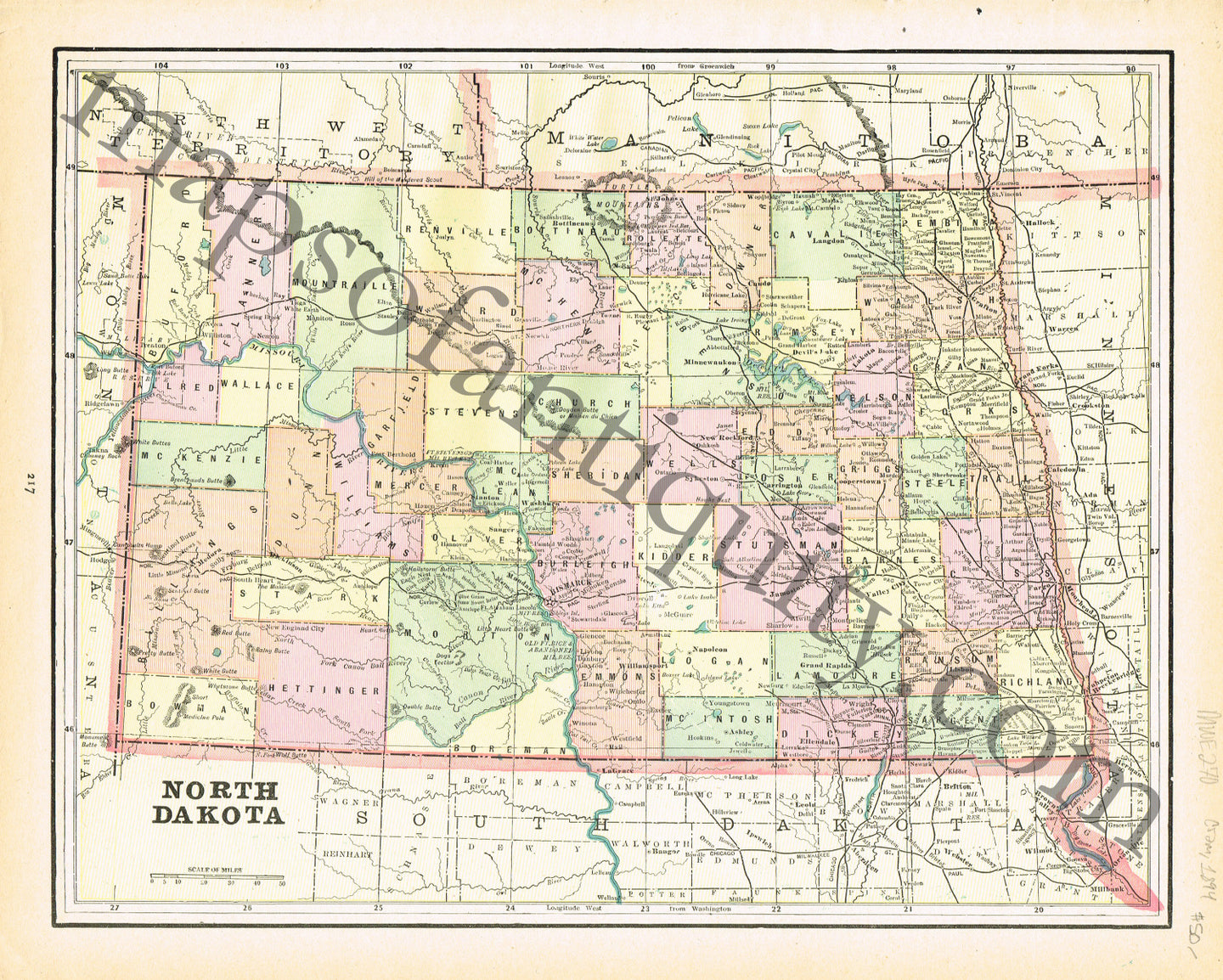 Antique-Printed-Color-Map-North-Dakota-verso:-South-Dakota-United-States-Midwest-1894-Cram-Maps-Of-Antiquity
