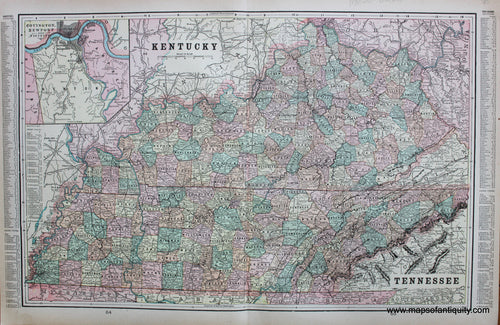 Antique-Printed-Color-Map-Kentucky-and-Tennessee-verso:-South-Dakota-and-Georgia-North-America-Midwest-South-1900-Cram-Maps-Of-Antiquity