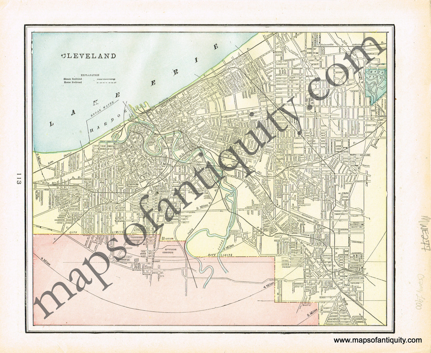 Antique-Printed-Color-Map-Cleveland-verso:-Toledo-North-America-Midwest-1900-Cram-Maps-Of-Antiquity