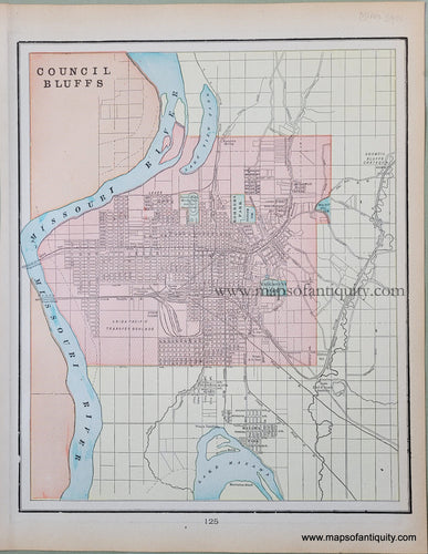 Antique-Printed-Color-Map-Official-Map-of-Sioux-City-verso:-Council-Bluffs-North-America-Midwest-1900-Cram-Maps-Of-Antiquity