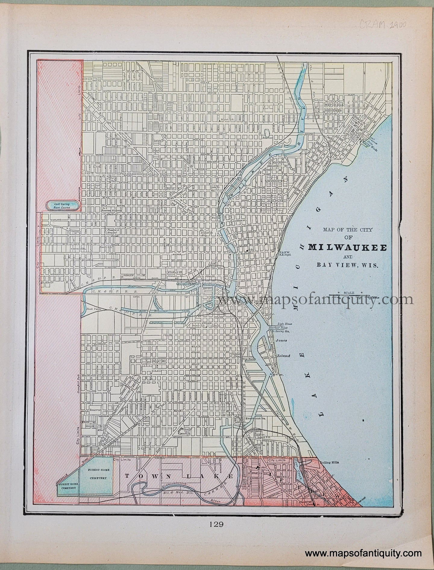 Antique-Printed-Color-Map-Map-of-the-City-of-Milwaukee-and-Bay-View-Wis.-Verso:-City-of-Superior-Wis.-North-America-Midwest-1900-Cram-Maps-Of-Antiquity