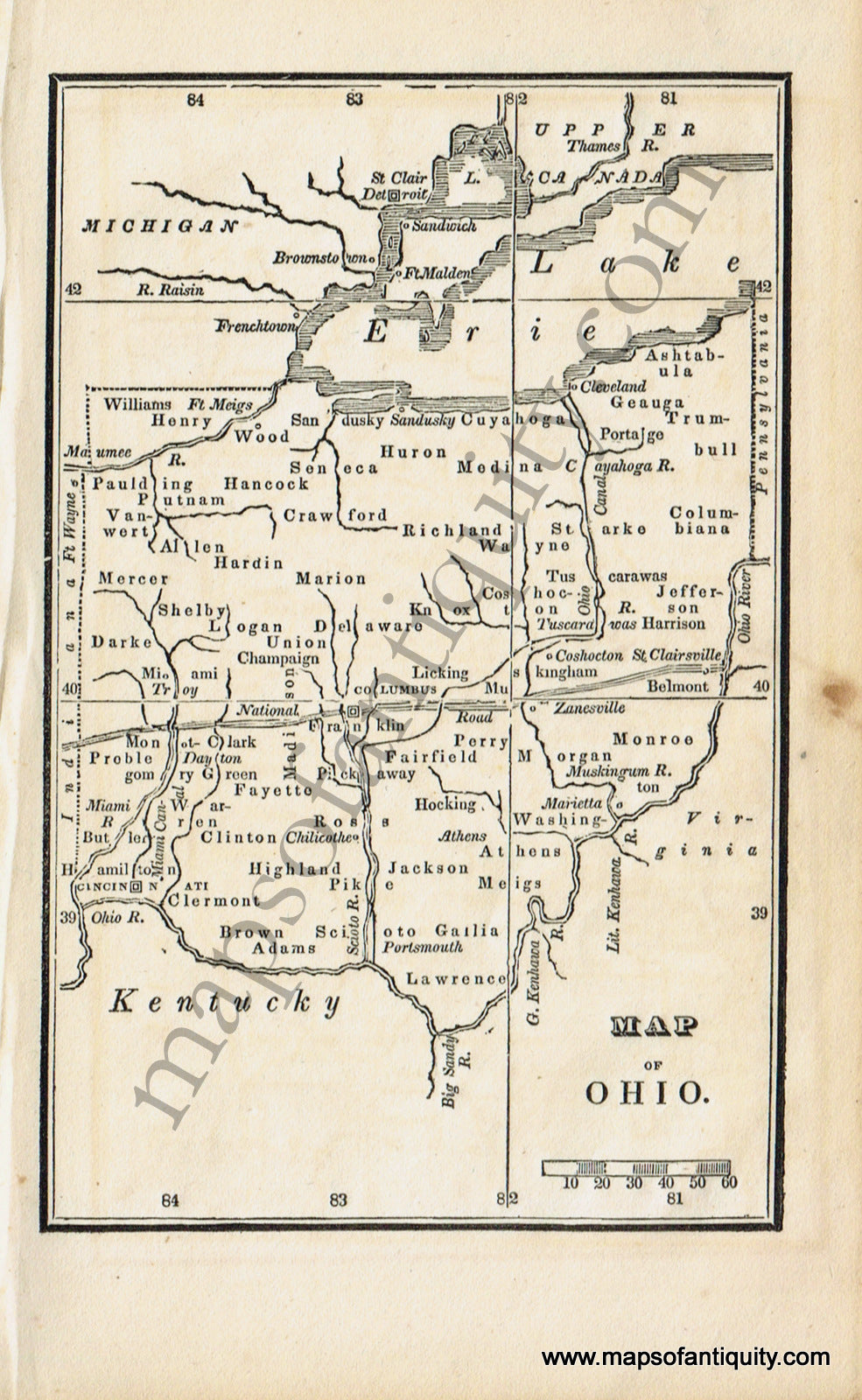 Antique-Black-and-White-Map-Map-of-Ohio-******-United-States-Midwest-1830-Boston-School-Geography-Maps-Of-Antiquity