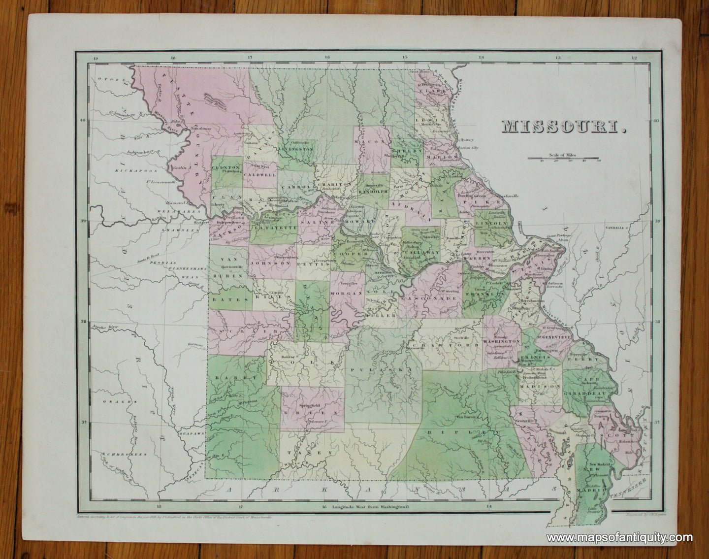 Antique-Hand-Colored-Map-Missouri.-United-States-Midwest-1838-Bradford-Maps-Of-Antiquity