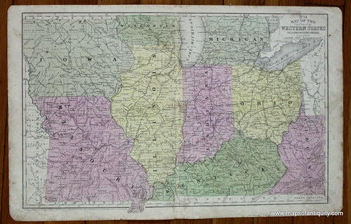 Antique-Hand-Colored-Map-No.-14-Map-of-the-Chief-Part-of-the-Western-States-Including-Western-Virginia-United-States-Midwest-1854-Mitchell-Maps-Of-Antiquity