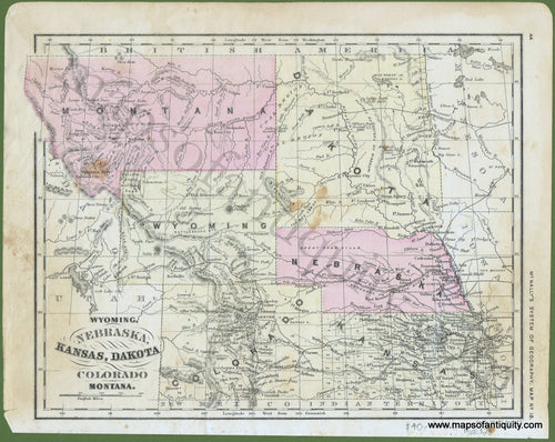 Antique-Hand-Colored-Map-Wyoming-Nebraska-Kansas-Dakota-Colorado-and-Montana.-United-States-Midwest-c.-1875-McNally-Maps-Of-Antiquity