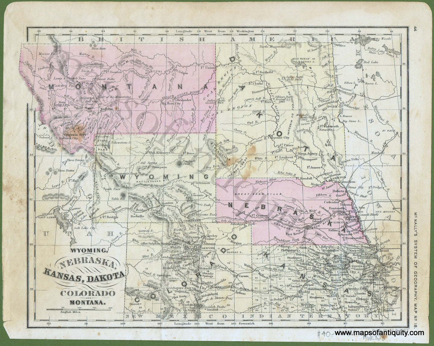 Antique-Hand-Colored-Map-Wyoming-Nebraska-Kansas-Dakota-Colorado-and-Montana.-United-States-Midwest-c.-1875-McNally-Maps-Of-Antiquity