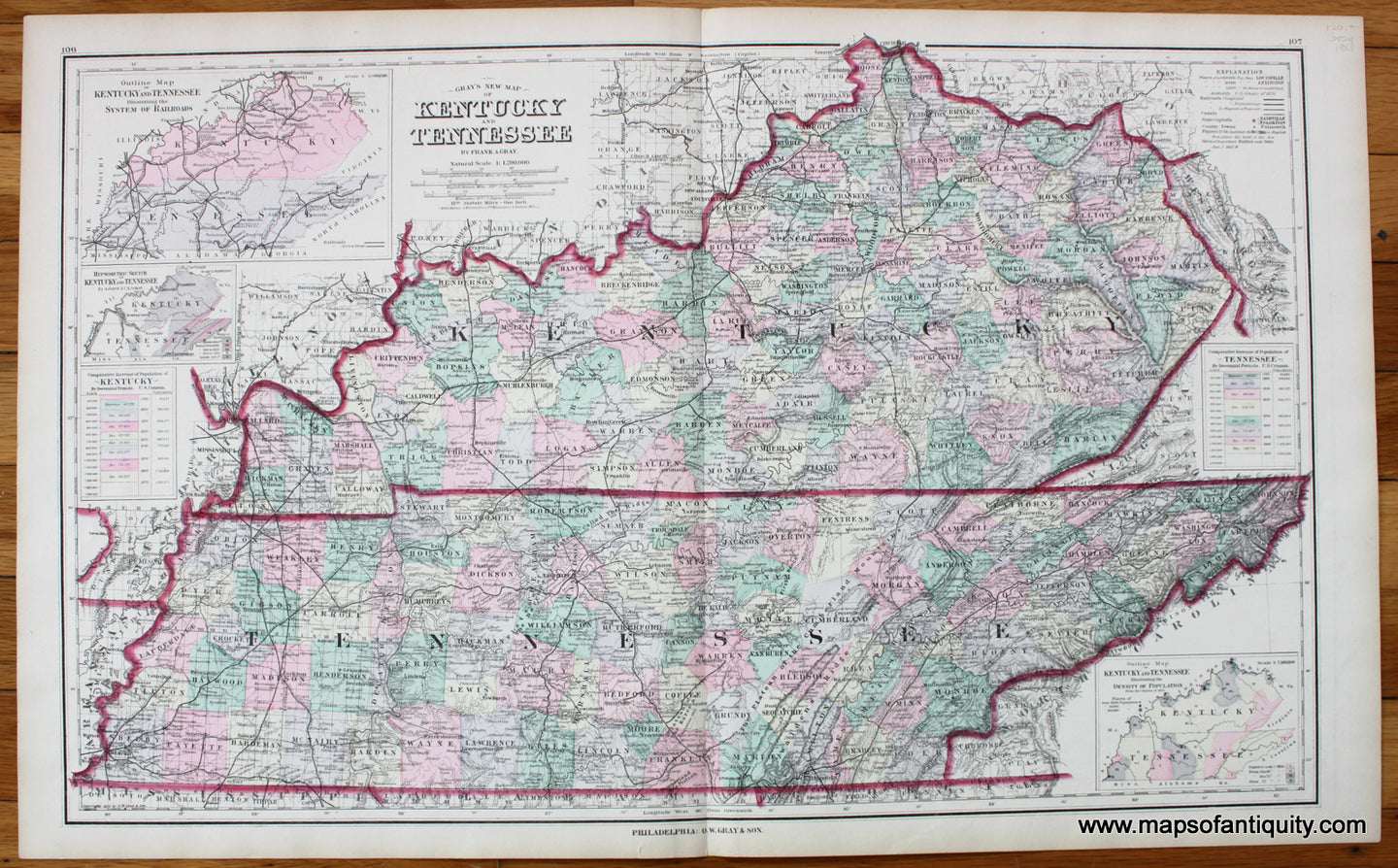 Antique-Hand-Colored-Map-Gray's-New-Map-of-Kentucky-and-Tennessee-United-States-Tennessee-1881-Gray-Maps-Of-Antiquity