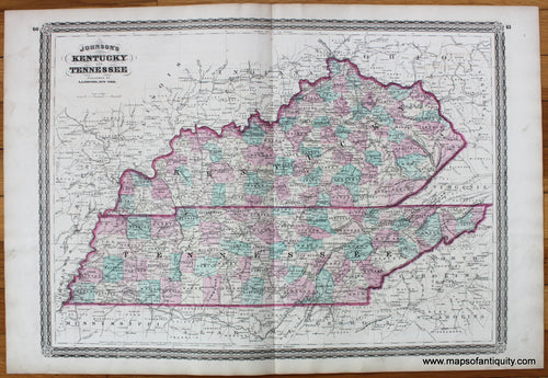 Antique-Hand-Colored-Map-Johnson's-Kentucky-and-Tennessee-United-States-Midwest-1870-A.J.-Johnson-Maps-Of-Antiquity