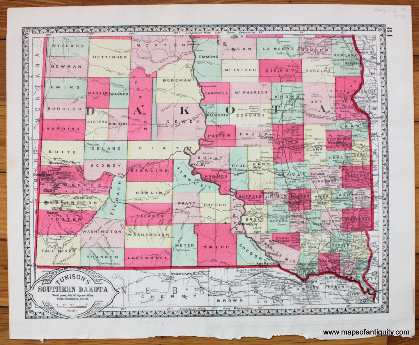 Antique-Printed-Color-Map-Tunison's-Southern-Dakota-verso:-Tunison's-Northern-Dakota-******-United-States-Midwest-1885-Tunison-Maps-Of-Antiquity