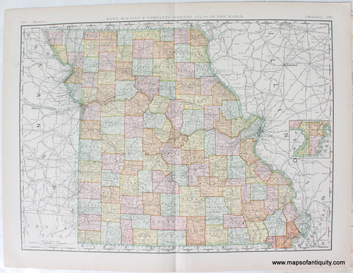 Antique-Map-United-States-American-Midwest-Missouri-MO-Rand-McNally-1892-1890s-1800s-Late-19th-Century-Maps-of-Antiquity