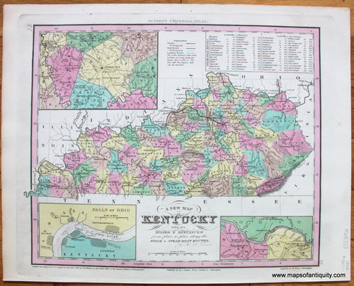 Antique-Map-A-New-Map-of-Kentucky-with-its-Roads-&-Distances-from-place-to-place-along-the-Stage-&-Steam-Boat-Routes-Tanner-1833-1830s-1800s-Early-Mid-19th-Century-Maps-of-Antiquity