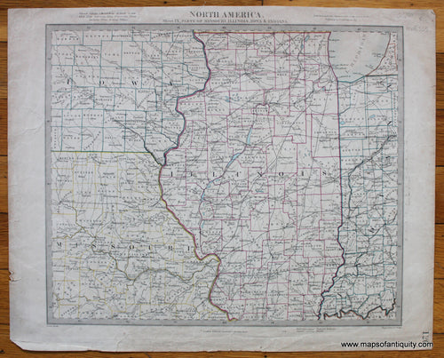 Antique-Map-North-America-Sheet-IX-Missouri-Illinois-Iowa-Indiana-United-States-Midwest-Midwestern-U.S.-US-SDUK-S.D.U.K.-Society-for-the-Diffusion-of-Useful-Knownledge-1860s-1800s-Mid-Late-19th-Century-Maps-of-Antiquity
