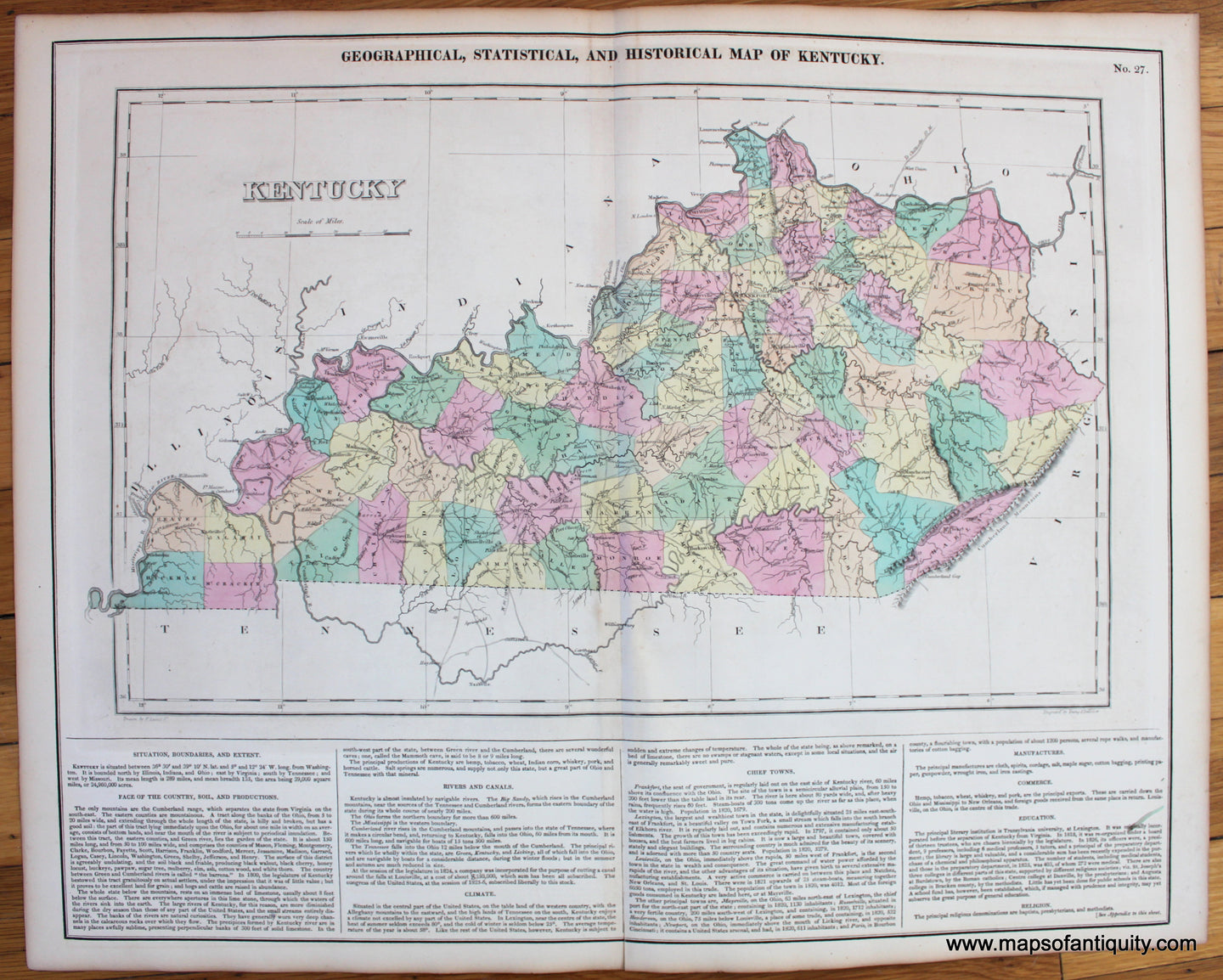 Antique-Map-Geographical-Statistical-and-Historical-Map-of-Kentucky.-No.-27.-Carey-Lea-1827-1820s-1800s-19th-century-Maps-of-Antiquity