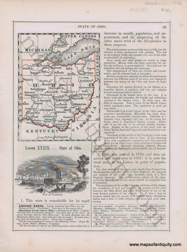 Antique-Printed-Color-Map-State-of-Ohio-verso-States-of-Indiana-and-Illinois-1848-Goodrich-United-States-Midwest1800s-19th-century-Maps-of-Antiquity