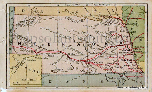 Antique-Printed-Color-Map-Miniature-Map-of-Nebraska-1880-Bradstreet-Mid-West-Nebraska-1800s-19th-century-Maps-of-Antiquity